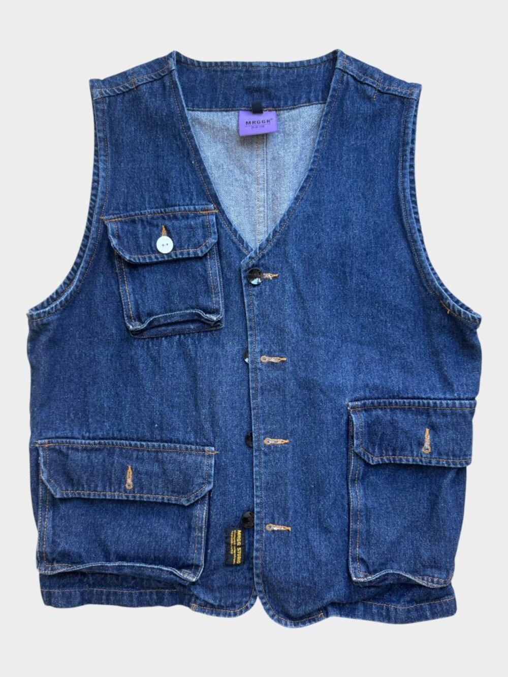 MRGGR Studio Japanese Style Blue Denim Button Down Vest - Mens Medium